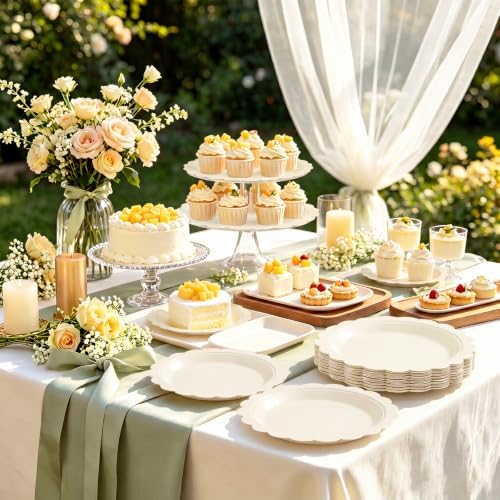 NatNarr 30 Pk Ivory Paper Plates 9" Disposable Scalloped Cream Beige Plates - Image 5