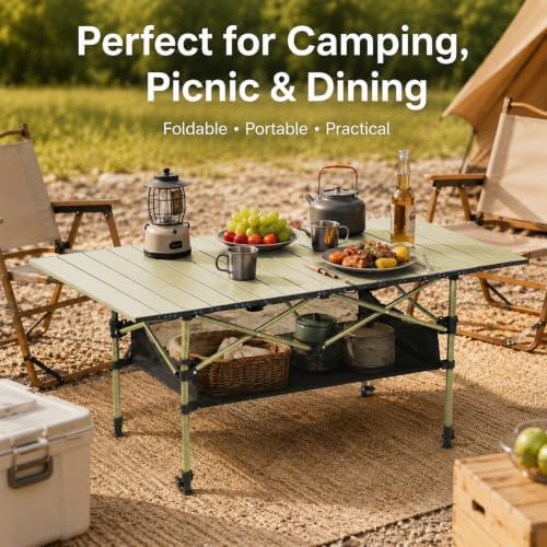 Portable Folding Camping Table, Adjustable Height, Beige, 47 x 21 in - Image 6
