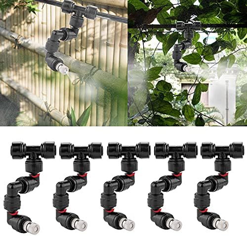 CozyCabin 360° Adjustable Mist Cooling System Nozzles Water Sprayers Connectors, Stainless Steel Misting Nozzles for Pets Reptiles Ecological Garden Patio Greenhouse, 5 Packs by CozyCabin