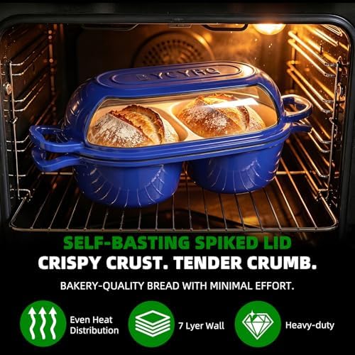 Enameled Cast Iron Dutch Oven Pot with Lid, Double Bread Loaf Pan - Image 3