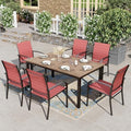 HERA'S HOUSE 7pc Outdoor Patio Dining Set, Wood-Look Metal Table, Red by HERASHOUSE