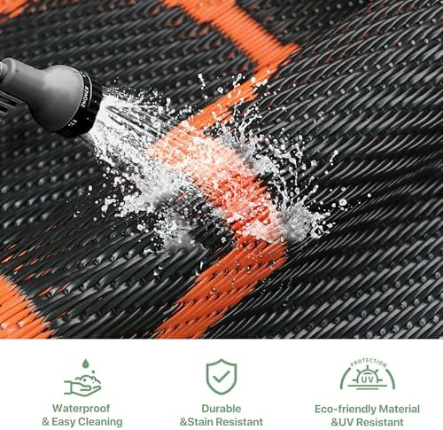 GENIMO Outdoor Rug, Waterproof Plastic Rugs for Patio, 6'x9' Black Orange - Image 7