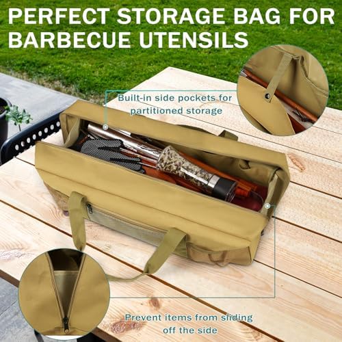 Grill Tool Storage Bag BBQ Grill Utensil Accessory Storage Brown - Image 6