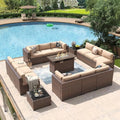 Aoxun 15 Piece Patio Furniture Set with 44" Fire Pit Table Wicker Rattan by Aoxun