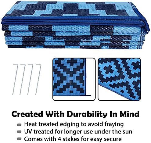 SAND MINE Reversible Mats, Plastic Straw Rug, Modern Area Rug, Large Floor Mat and Rug for Outdoors, RV, Patio, Backyard, Deck, Picnic, Beach, Trailer, Camping, Blue, 9' x 12' - Image 4