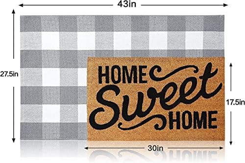SEEKSEE Buffalo Plaid Outdoor Rug 27.5x43 Gray and White Front Door Mat, Layering Rug for Porch, Washable Doormat, Front Porch Rug for Outdoor Entrance Entryway Patio Porch Decor - Image 2