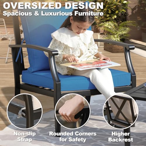 4-Piece Patio Furniture Set, Wider Outdoor Metal Seating Sofa with High Back & Loveseat, Coffee Table, All Weather Metal Conversation Set for Backyard, Poolside, Deck-Peacock - Image 3