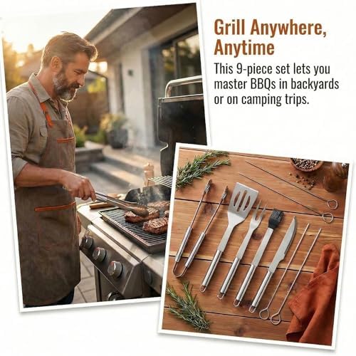 9-Piece BBQ Grill Tool Set, Stainless Steel with Storage Bag - Image 6