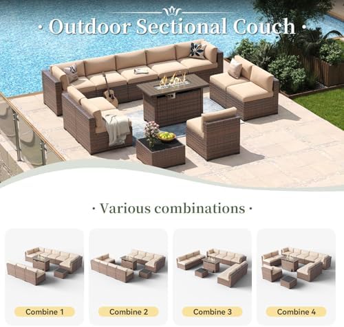 Aoxun 12 Piece Patio Furniture Set with 44" Fire Pit Table Wicker Rattan - Image 6