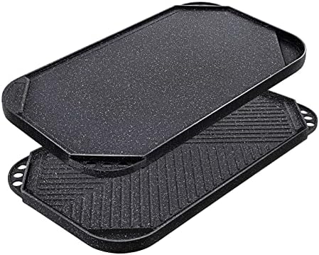 SENSARTE Nonstick Griddle Grill Pan, Pro-Grid Reversible Grill & Griddle Pan, Two Burner Cast Aluminum, Portable for Indoor Stovetop or Outdoor Camping BBQ, 19.5" x 10.7" by SENSARTE