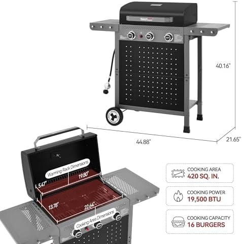 Royal Gourmet GL3001 3-Burner Gas Grill with Pegboard, Black & Cool Gray - Image 3