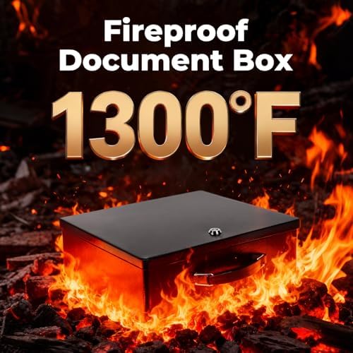 Fireproof Document Box with Key Lock – Fire Resistant Safe Box for Home, Portable Lock Box for Personal Items, Passport, Cash, Tablet, 13.2" x 11" x 4.13" Black XL - Image 3