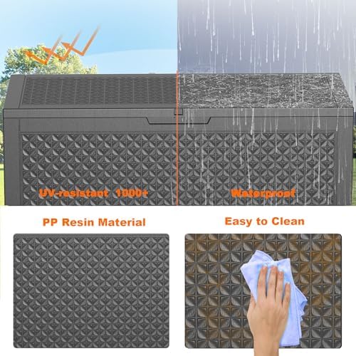 DRATO 110 Gallon Deck Boxes Outdoor Waterproof, Resin Large Lockable Storage Box with Lid, Outdoor Storage Bench Patio Cushions Furniture, Garden Tools, Pool Accessories (Black, 110 Gallon) - Image 4