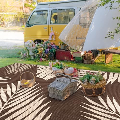 GENIMO Outdoor Rug, Waterproof Plastic Rugs 9'x18' for Camping Coffee Beige - Image 3