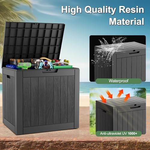 KAMABOKO Outdoor Storage Box, 32 Gallon Deck Box Outdoor Waterproof Small - Image 4