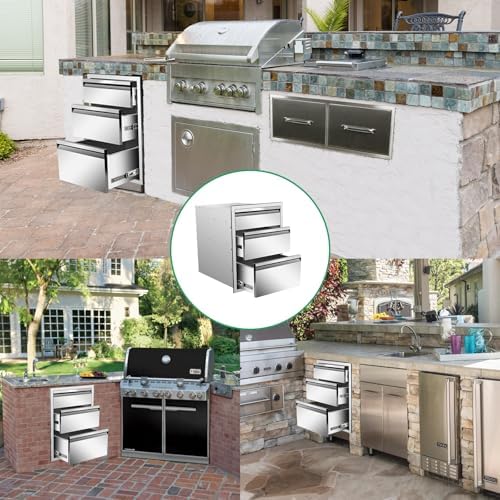 Outdoor Kitchen Drawers 16" W x 21" H x 23" D Stainless Steel Triple Drawers with Hidden Handle for BBQ Island, Patio Grill Station & Outdoor Kitchen Cabinets - Image 6