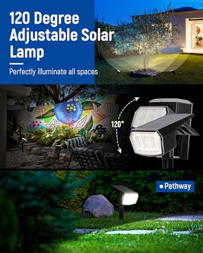 AUDERWIN Solar Spot Lights Outdoor 63 LED 3 Lighting,Waterproof IP65 Modes Spotlights for Outside House Yard Garden Landscape Lights 4 Pack (Natural Light) - Image 4