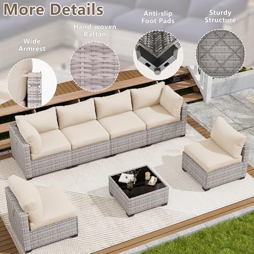 LOUVIXA 7 Piece Outdoor Patio Furniture Set, Outdoor Sectional Sofa, Wicker Rattan Patio Furniture, Patio Conversation Set with Coffee Table & Cushions - Image 6