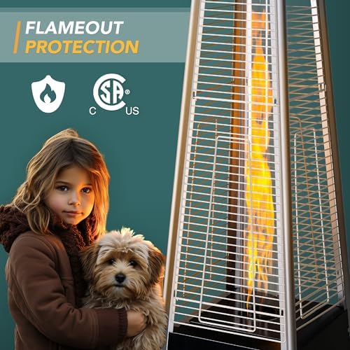 Pamapic 89" Pyramid Patio Heater Outdoor, Propane Flame Tower with Quartz Glass Tube, Outdoor Heaters with Wheels & Cover for Deck, Porch, Backyard, Garden, Hammered Gray - Image 3