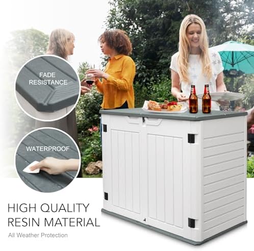 AJP Distributors 4ft x 2.5ft 35 cuft Outdoor Storage Shed, Waterproof Resin Horizontal Storage Box w/Lid & Lockable Doors for Backyard Garden Patio Pool - Bike Cushion Garbage Can Tools Lawn Mower - Image 3
