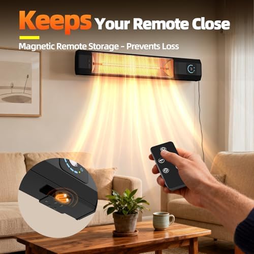 2S Fast Heating Infrared Outdoor Heater, 9 Heating Levels Electric Patio Heater with Motion Sensor, 34 In 9H Timer Wall Mounted Garage Heaters, for Porch, Gazebo, Workshop and Indoor - Image 7