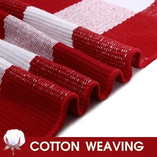 Christmas Red and White Plaid Rug, 4' x 6' Cotton Hand-Woven Layered Door Mat for Front Porch, Entryway, Outdoor Holiday Decor, Washable Buffalo Check Rug for Home, Patio, Kitchen - Image 4