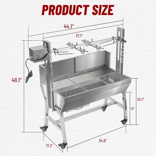 37" Electric Rotisserie Grill, Pig Lamb Spit Roaster Stand Rotisserie 132 Lbs Capacity With Adjustable Height, BBQ Charcoal Rotisserie Grill Kit Stainless Steel For Outdoor Party Camping - Image 2