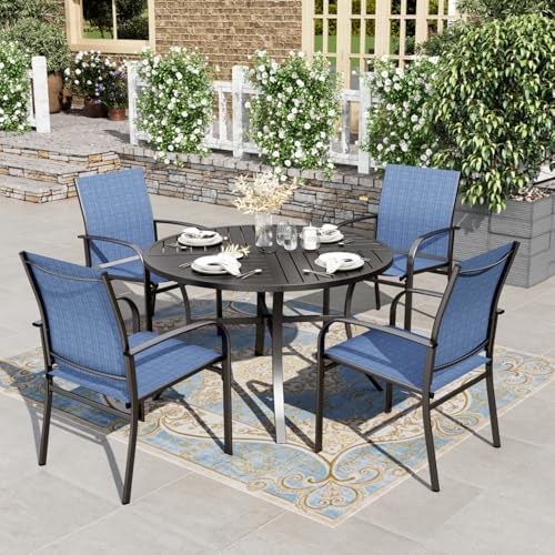 HERA'S HOUSE 5pc Patio Dining Set for 4, 42" Round Metal Table by HERASHOUSE