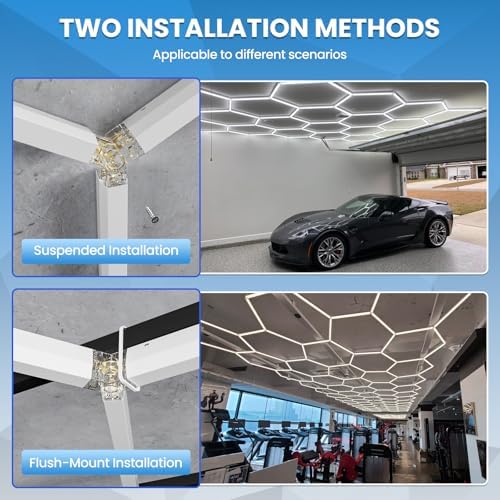 Hexagon Garage Light 72W 6500K Super Bright Honeycomb Led Lights,Hexagon Light for Garage Basement Salon Manager Gym(2 Packs) - Image 4