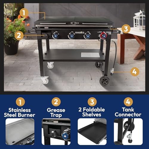 Razor Griddle 4-Burner Portable Outdoor Flat-Top Griddle with Foldable Prep Shelves, 37" Propane Gas Grill - Image 2