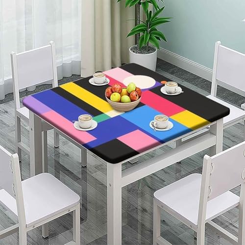 Elastic Tablecloths for Square Tables, Modern Geometric Pattern Printed on Fade Resistant Table Cover Square, Great for Outdoor Picnics Patio Lunch, Fit for 28" x 28" Square Tables - Image 2