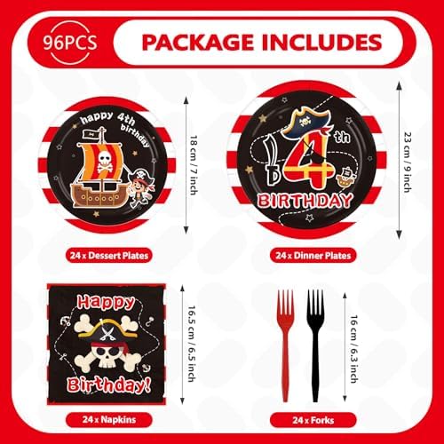 96Pcs Pirate 4th Birthday Party Decorations for Boys, Serve 24 - Image 2