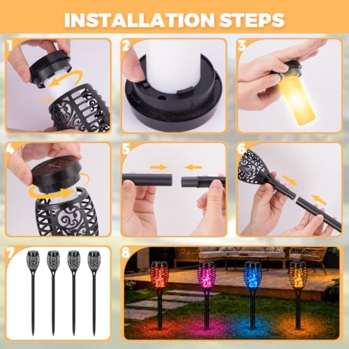 Solar Christmas Decoration Outdoor, 8 Pack Solar Torch Lights - Image 5