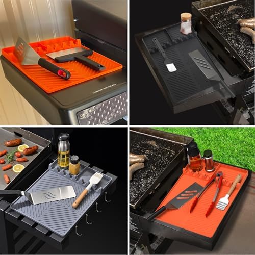 Silicone Griddle Tools Mat for Blackstone, Spatula Rest with Drip Pad, Grill Side Shelf Mat for Blackstone, Silicone Utensil Rest/Holder for BBQ Tools (Orange 2 Pack) - Image 3