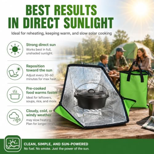 Teenyyou 2 Pack Portable Foldable Solar Oven & Solar Cooker Mini Camp Stove with Sun-powered Heating Outdoor Cookware for Food Reheating & Compost Acceleration (Green) - Image 6