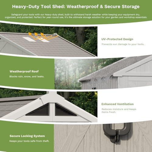 Patiowell 10x10 FT Resin Outdoor Storage Shed with Floor, Beige - Image 4
