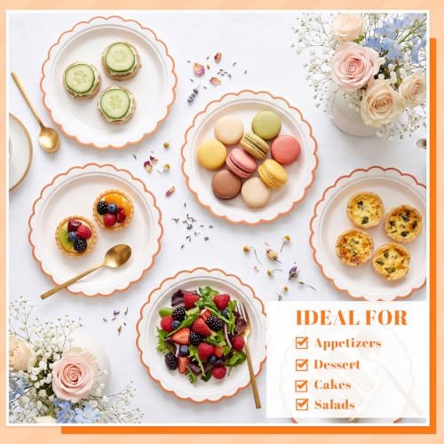 NatNarr 30Pcs Orange Paper Plates Scalloped Fall Dessert Cake Plate - Image 4