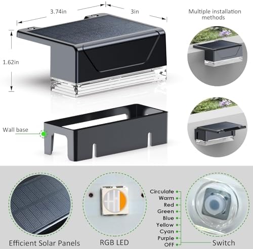 LIANGLOME 12PK Solar Fence Lights Outdoor Waterproof LED - Warm White & RGB 6 Color, Dusk to Dawn Deck Light, IP65 Waterproof Garden Lights for Outside/Backyard/Railing/Step/Patio/Wall - Image 5