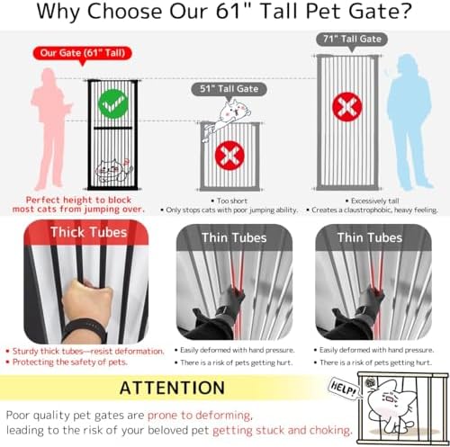 Lumizone 61.02" Extra Tall Pet Gate for Cat Dog 63.39"-67.90" Wide Black - Image 3