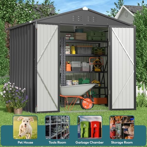 Gizoon 8x6 FT Outdoor Storage Shed, Corrosion Metal Garden Shed, Dark Grey - Image 3