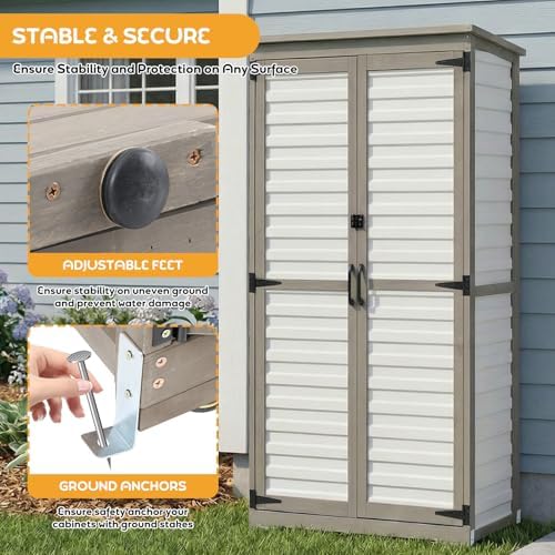 Outdoor Storage Cabinet, Wood & Plastic Garden Shed with Adjustable Shelves - Image 4