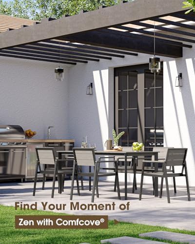 Outdoor Dining Table, Aluminum Patio HDPS Outdooor Table with Umbrella Hole, All Weather Patio Furniture Set, Patio Dining Table ((Classic Gray) - Image 6