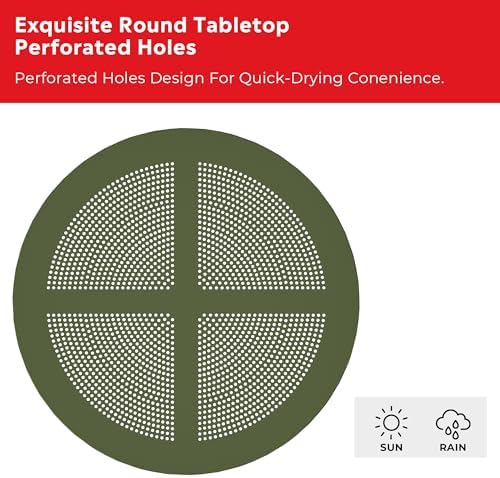 Costaelm Small Patio Table, Outdoor Round Dining Table, Weather Resistant Outside Table for Poolside Deck Lawn Garden Backyard, Olive Green - Image 6