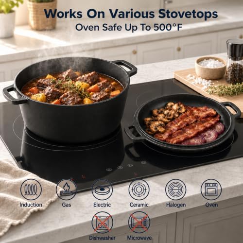 TeamFar 5qt Dutch Oven, Pre-seasoned Cast Iron for Bread Baking, Black - Image 7
