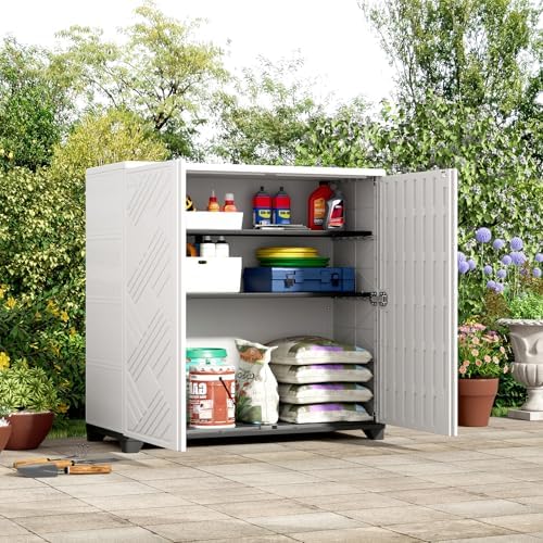 ZZM Indoor/Outdoor Storage Cabinet Waterproof, 34"x15"x34" Plastic Outdoor Storage Box for Garden Balcony Bathroom, All Weather Outdoor Storage Clearance, DIY Usage, with No Shelf (White) - Image 4