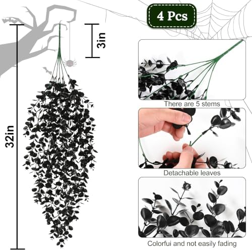 Waipfaru 4Pcs Artificial Hanging Plants, Black Halloween Wall Decor - Image 7