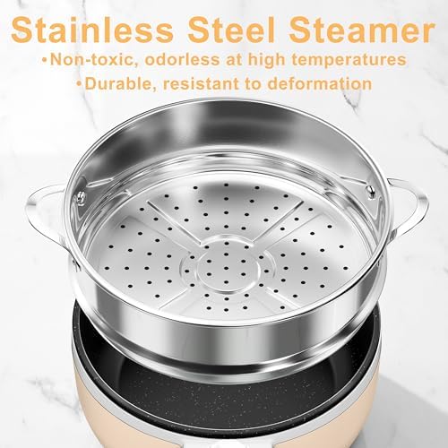Dezin Electric Pot with Steamer, 1.5L Non-Stick Portable Hot Pot Electric - Image 2