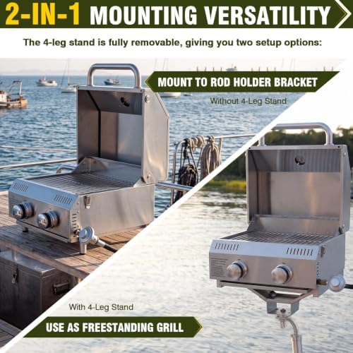 Bestfire Marine 2-in-1 Boat Grill with Rod Mount & Removable Legs - Image 6