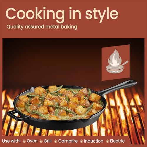 Bakken Cast Iron Skillet Set, 10" & 12" Pre-Seasoned Frying Pans with Even Heat Retention, Versatile for Stove, Oven, Grill & Campfire, Easy-Grip Handles, Hand Wash Only, 4.41 lbs & 6.61 lbs - Image 3