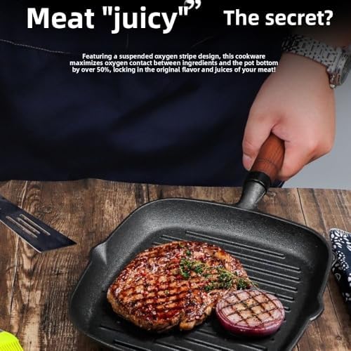 Nonstick Cast Iron Grill Pan with Double Spouts, 8.7-inch Durable Skillet for Stove Tops, Ideal for Indoor & Outdoor Cooking (8.7inch / 22cm) - Image 5